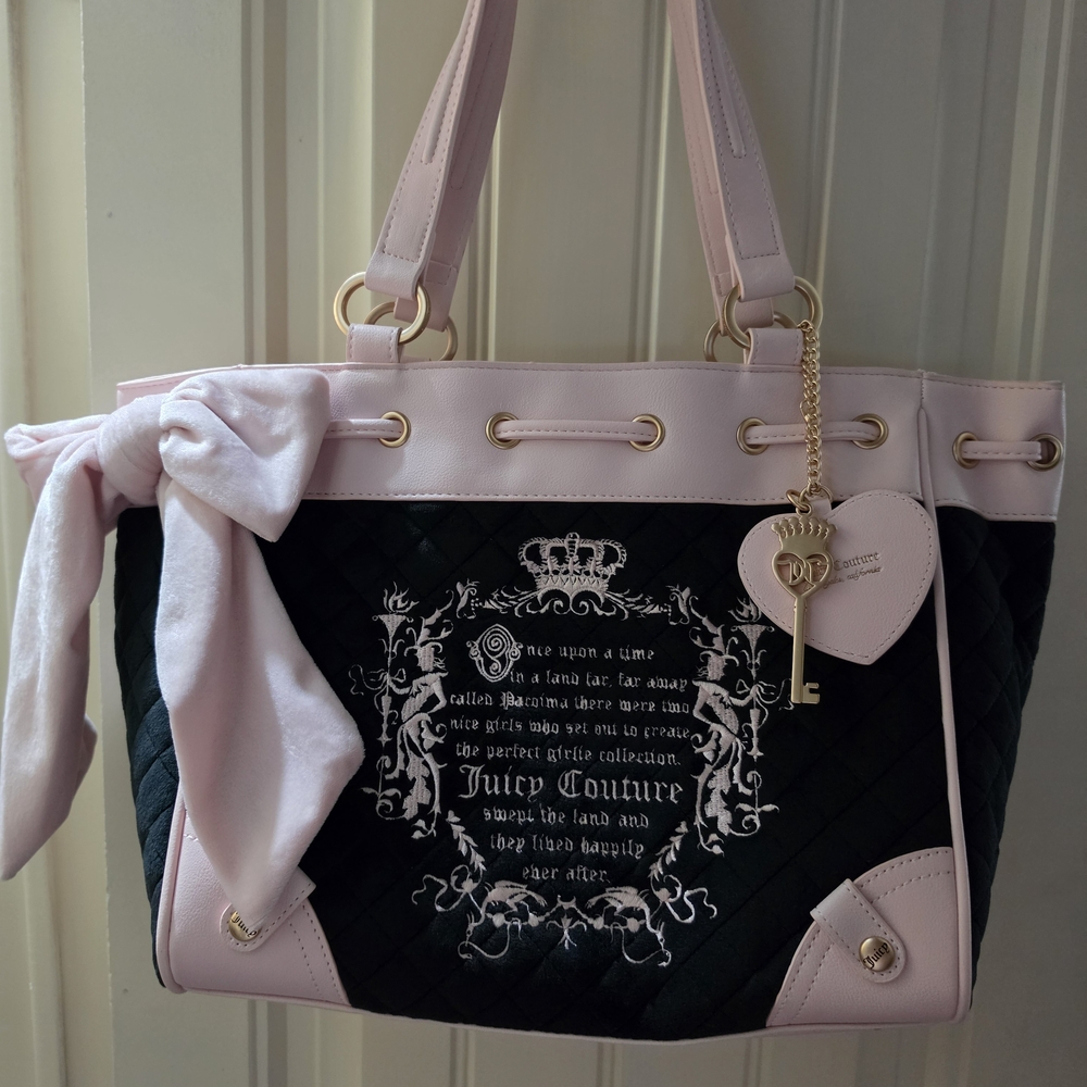 Juicy Couture Fairytale Black And Pink Daydreamer Tote With Matching Wallet